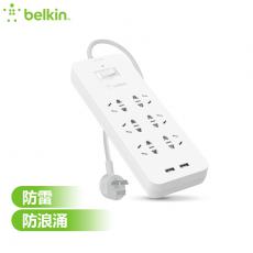 贝尔金（BELKIN）BS6001yz3M 2米6孔双USB口防雷防浪涌 插座/插线板/插排/接线板